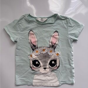 H&M 5T (4-6 Years) Mint Green 3D Flower Bunny Kids T-Shirt (Girls)
